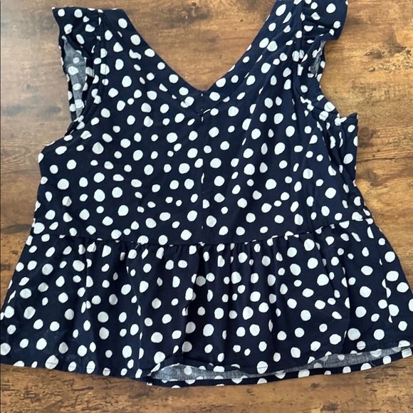 LOFT Navy and White Polka Dot Blouse - Picture 5 of 6